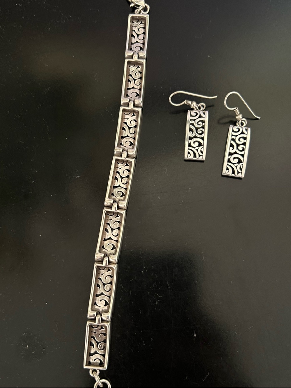 Brighton Silver Filigree Link Bracelet with Matching Drop Earrings - Picture 5 of 5